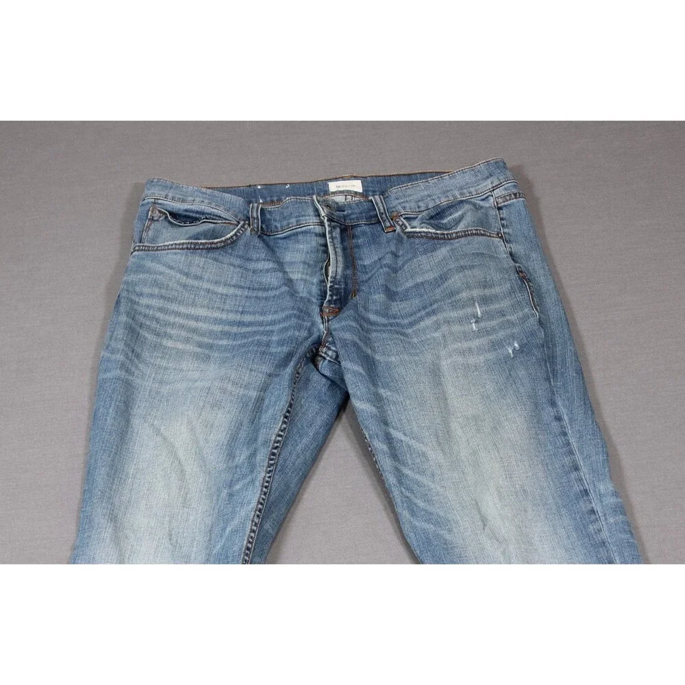 Hudson Byron Straight Jeans Mens Blue Straight Leg Denim Distressed 38